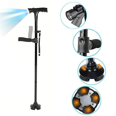 GGPG Foldable Walking Cane, T Handle Portable Adjustable Folding Canes for Seniors 360 Pivoting Base