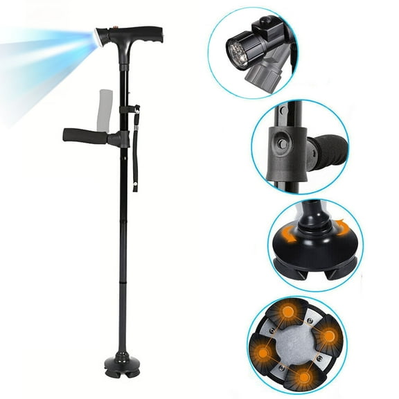 GGPG Foldable Walking Cane, T Handle Portable Adjustable Folding Canes for Seniors 360 Pivoting Base