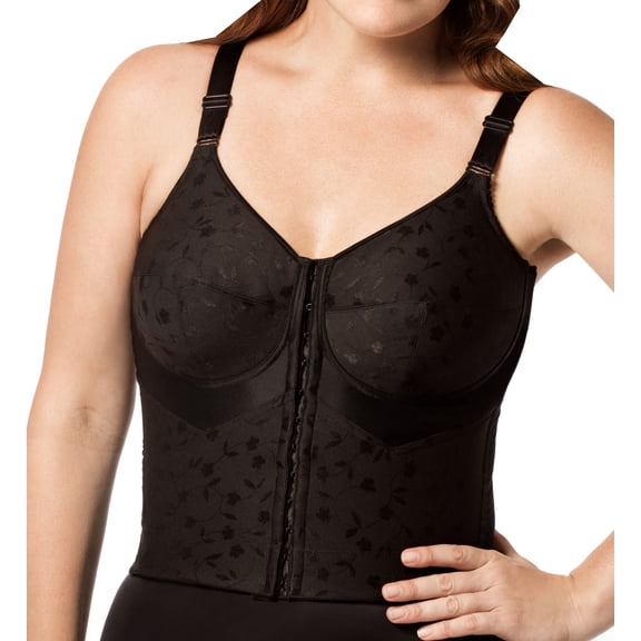 Women's Elila 5415 Jacquard Wireless Soft-cup Front Hook Longline Bra (Black 38D)