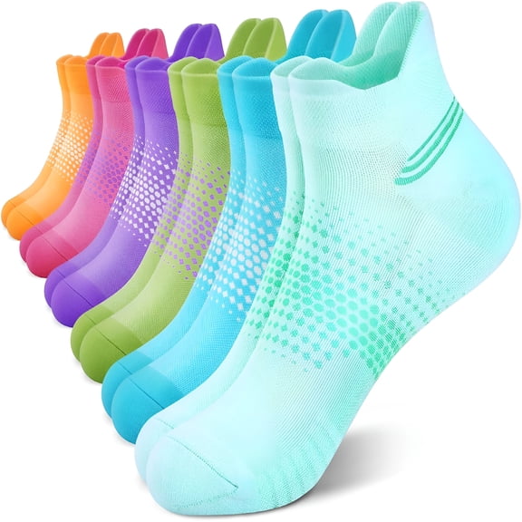 OQRKI Ankle Compression Socks for Women 6 Pairs,Running Socks with Heel Tab,Cushioned Low Cut Athletic Socks