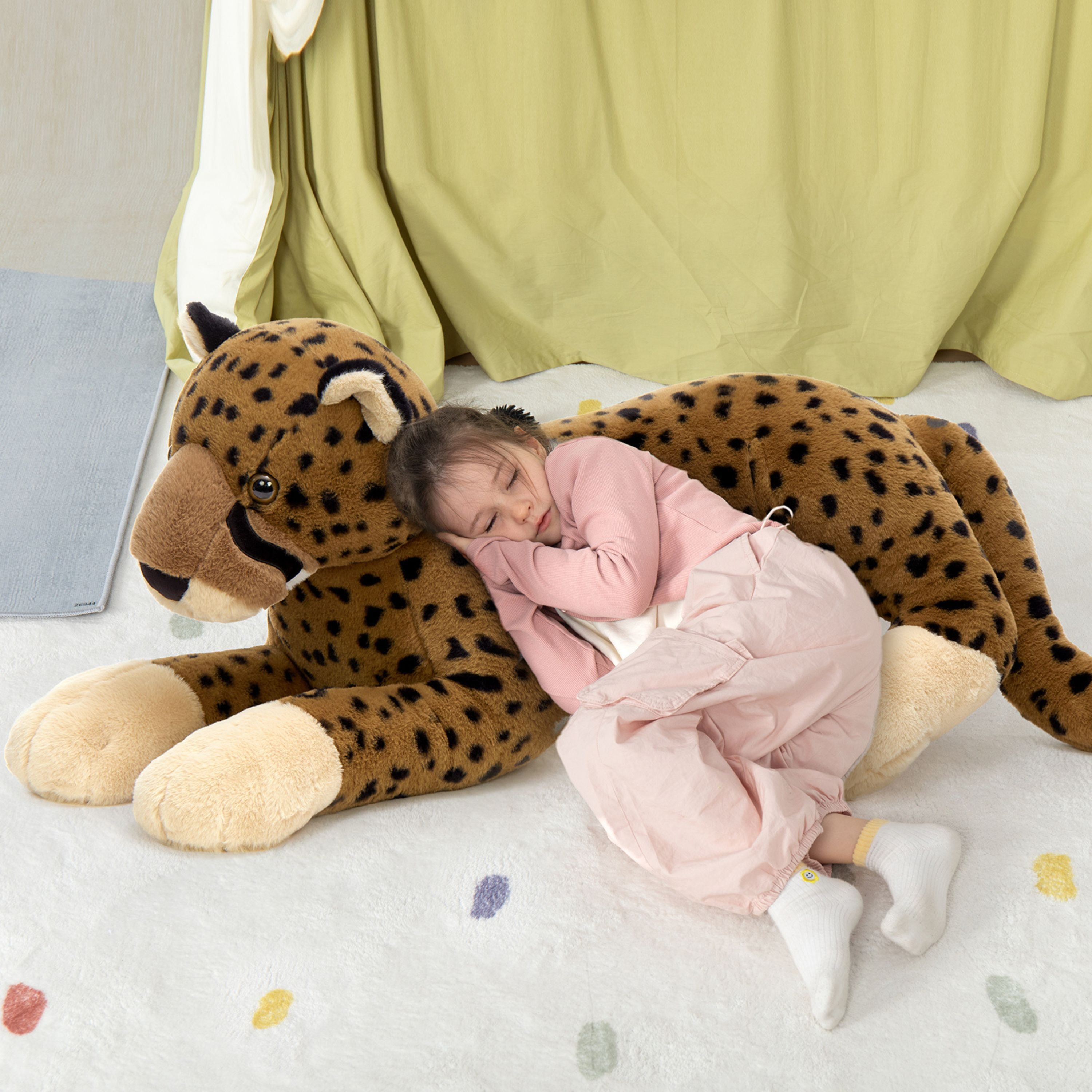 Tezituor 53''(from Front Paw to Tail) Leopard Stuffed Animals Giant Stuffed Cheetah Pillow Plush Toy