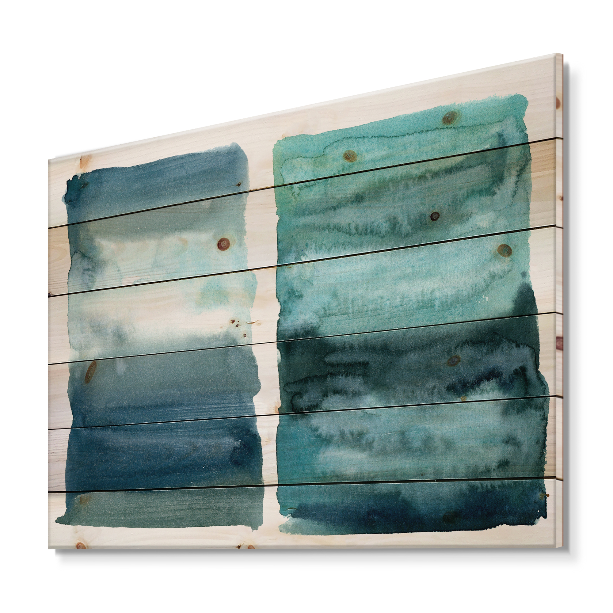 Designart 'Abstract Blue Ocean Aquatic Impression II' Modern Print on Natural Pine Wood