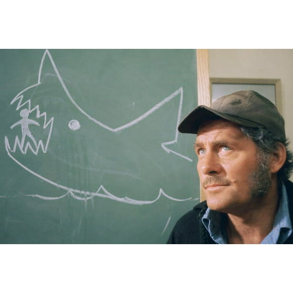 Jaws 24X36 Poster Robert Shaw by shark drawing on blackboard
