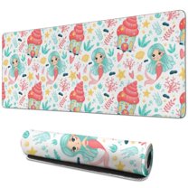 Long Mouse Pads for Desk,Colorful Mermaid Princess Pattern Desk Mats on Top Of Desks, Desk Mouse Pad Extra Large with 3mm Non-Slip Base and Stitched Edge for Gaming,Office,Work,Home 31.5"x11.8"