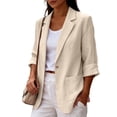 thumbnail image 2 of Linen Blazer Women Summer Lightweight Button 3/4 Stretchy Ruched Sleeve Business Casual Office Work Suit Jacket with Pockets Plus Size Linen Blazer Jacket Lightweight Dressy Coat Outfits, 2 of 8