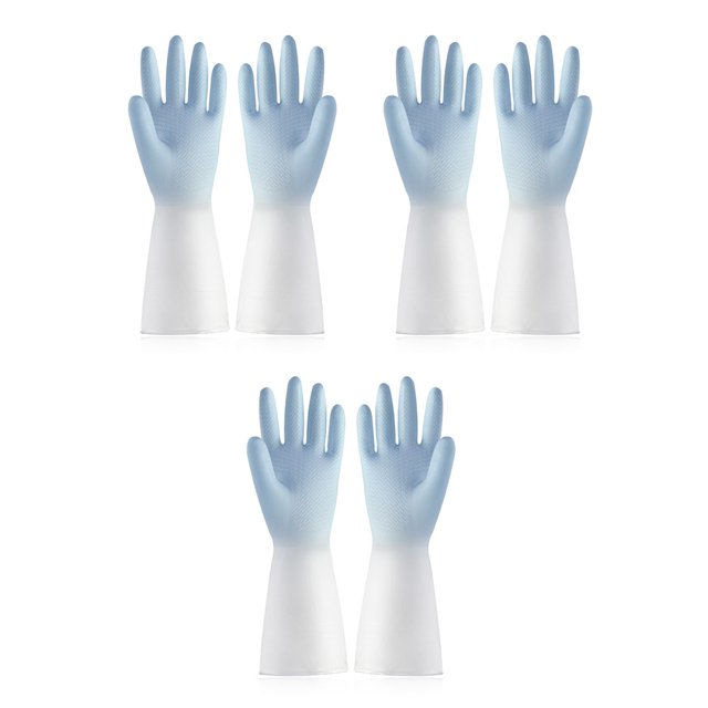 Paquete de 3 guantes de limpieza reutilizables - Guantes para lavar platos con palmas en relieve - Guantes domésticos impermeables para lavandería