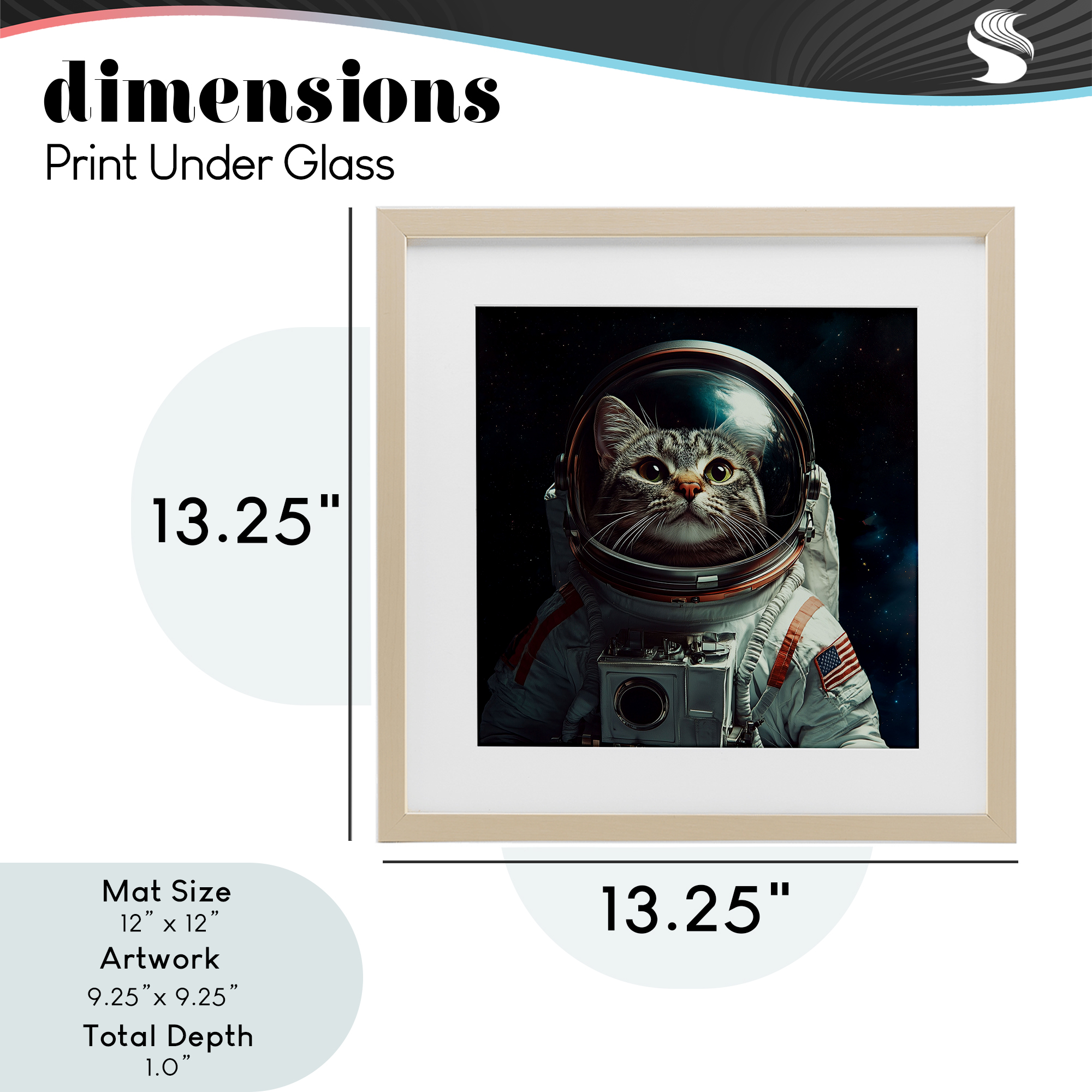 Catstronaut Cat Astronaut Birch Framed Print Under Glass, design by Jim Baldwin