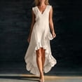thumbnail image 2 of VBVC Women's Sleeveless V Neck Maxi Dress, Ladies' Ruffled High Low Hem Flowy Dress, Summer Casual Vacation Dress For Women,Beige,S-3XL, 2 of 7