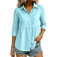 thumbnail image 6 of Feancey Women's Cotton Linen Button Down Shirt 3/4 Sleeve Collared Peplum Blouse Lightweight Casual Beach Vacation Shirts Gifts for Mom Sky Blue XXL, 6 of 7