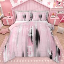 Homewish Pink Oil Printing Bedding Comforter Set for Teens, Modern Stripes Abstract Twin Comforter Sets, Fashion Art Reversible Bedding Set, Breathable Home Decor, 2 Pieces