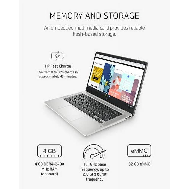 HP Chromebook 14 Laptop, Intel Celeron N4020, 4 GB RAM, 32