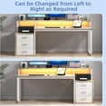 thumbnail image 2 of DreamCurship 67 inch Computer Desk with Monitor Stand, Writing Desk with Adjustable LED Light, Reversible Home Office Desk with 3 Storage Drawers, White and Walnut, 2 of 8