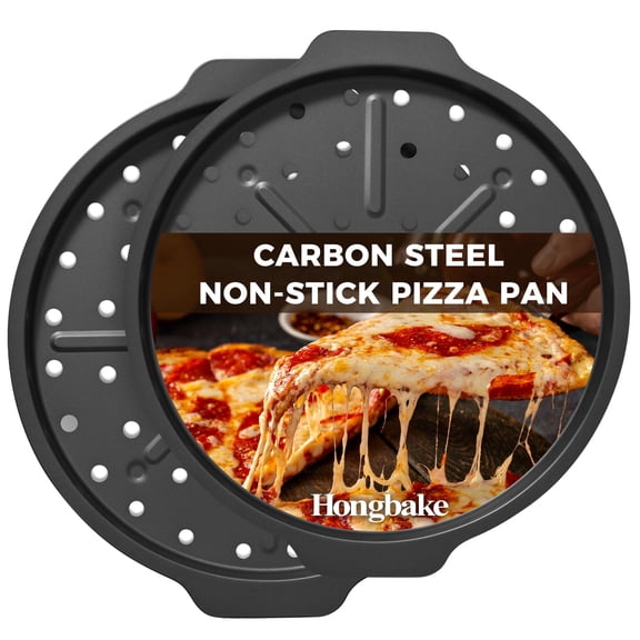 HONGBAKE 12 inch Pizza Pan with Holes, 2 Pack Non-Stick Pizza Pans for Baking, Carbon Steel Perforated Crispy Pizza Tray for Oven, Pizza Sheet Baking Supplies, Grey