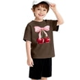 thumbnail image 3 of CPNG Girls Summer T-shirt Bow Cherry Print Loose Casual Stylish Crewneck Short Sleeve Cool Sports Top(Coffee,10-11 Years), 3 of 8