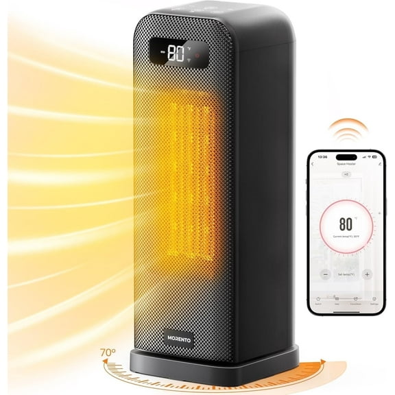 INITIO Indoor Space Heaters, 1500W Fast Heating Portable Heaters with Remote&APP Contorl, PTC Ceramic Heater for Bedroom, 12H Timer, Overheat Protection for Home Office, Black