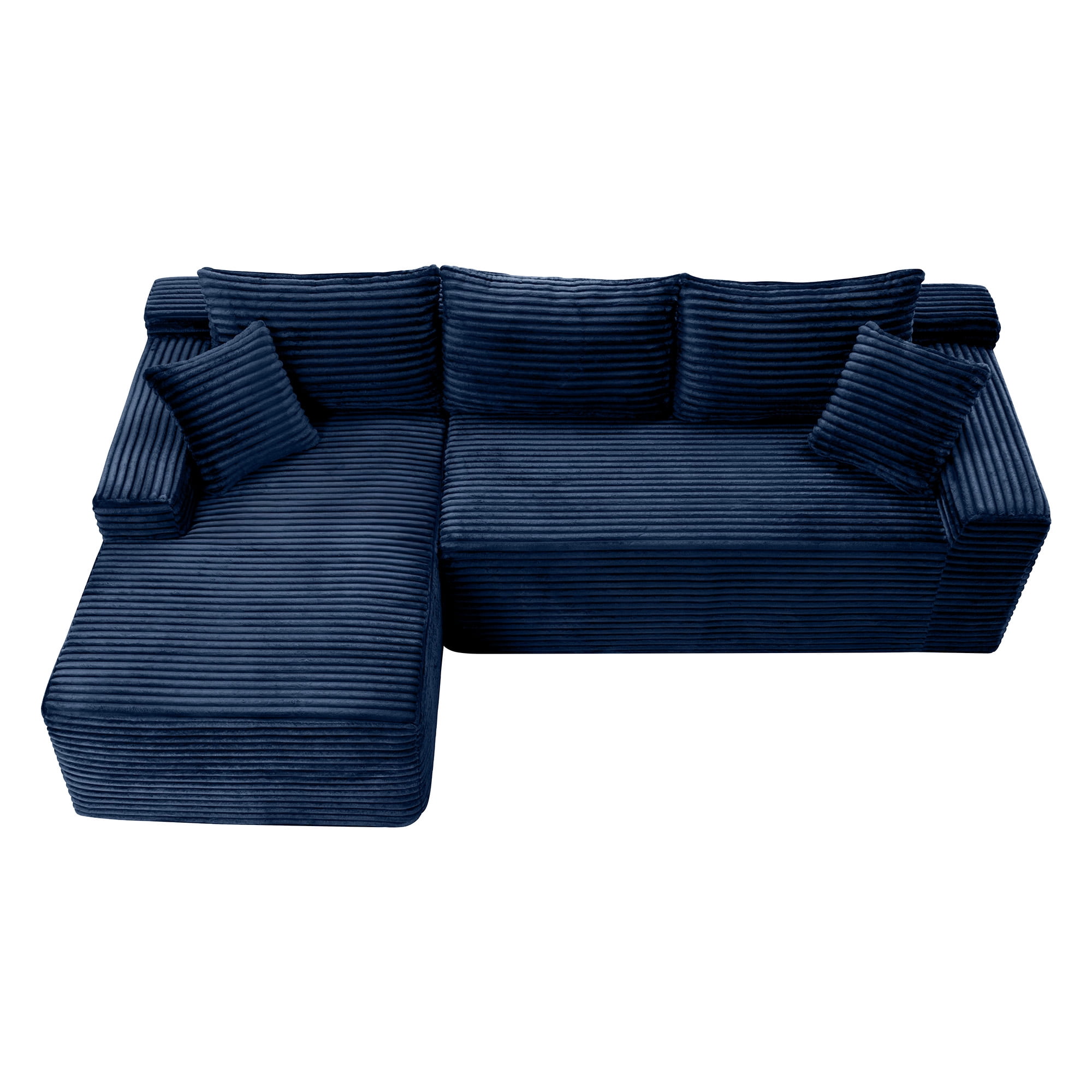 MOONMISS L-Shaped Cloud Sectional Couch with Chaise,Modern Corduroy Upholstered Modular Boneless Sofa,No Assembly for Living Room Apartment(Blue,Left)