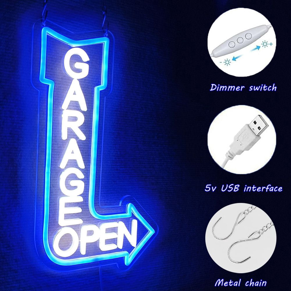 Garage Open Arrow Neon Sign,Car Signs neon Light for Man Cave Auto Repair Shop Workshop Birthday Father Gift Decor