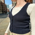 thumbnail image 2 of CNKOO Women Knit Tank Tops Solid Color Ribbed Sleeveless V-Neck Button Front Slim Waistcoat, 2 of 5