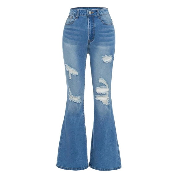 Tfken Teen girls Jeans Cool Comfort Waist Ripped Flare Fashion Blue Trousers Size 8-9 Years