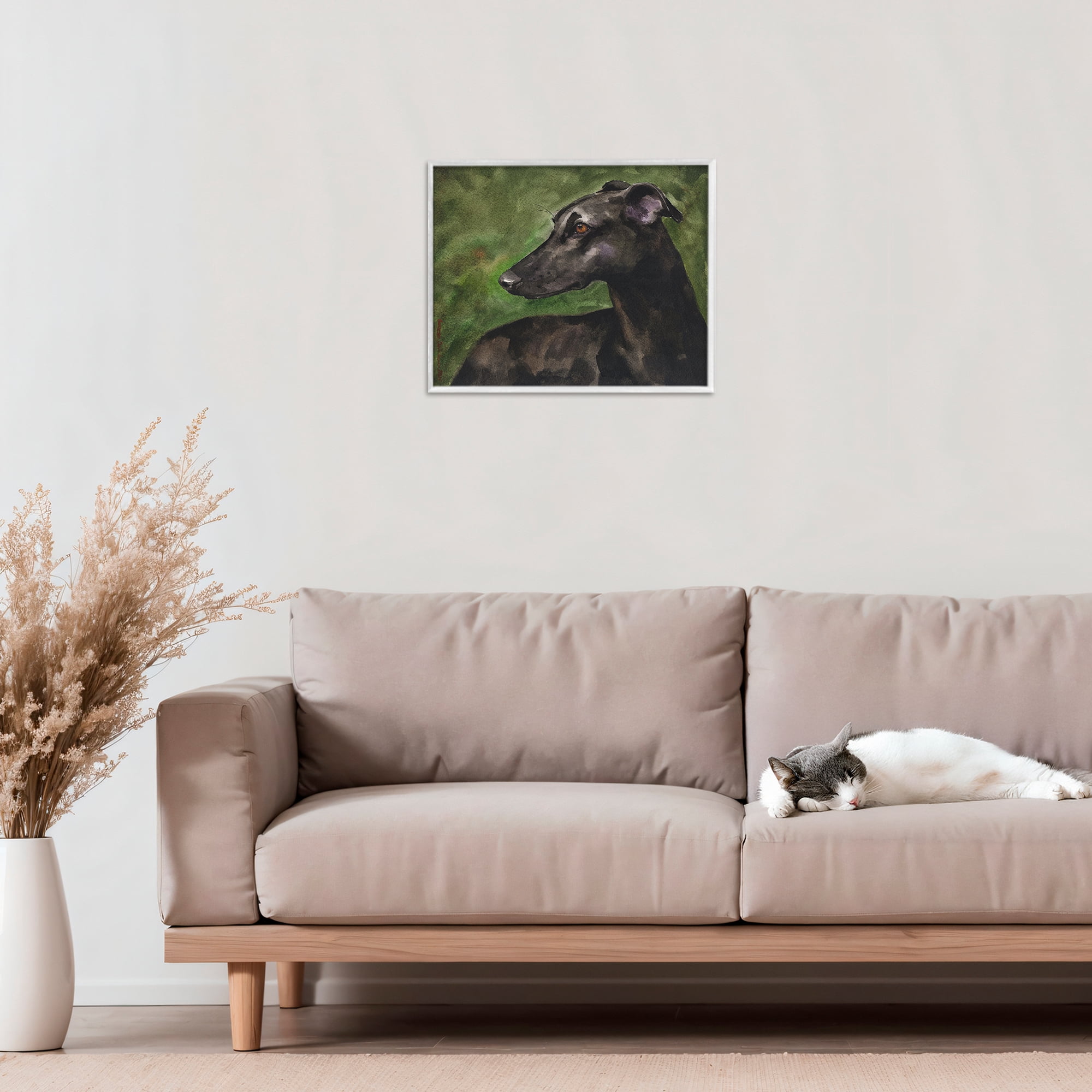 Stupell Industries Black Greyhound Portrait White Framed Giclee Art, design by George Dyachenko