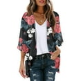 thumbnail image 2 of yoeyez Summer Lightweight Cardigan 2025,Women Floral Chiffon Kimono Cardigan Puff Sleeve Cover Up Casual Open Front Beach Wear Red,XL, 2 of 5
