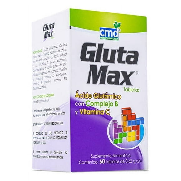 Glutamax 60 Tab .62g C/u Acido Glutamico Con Complejo B