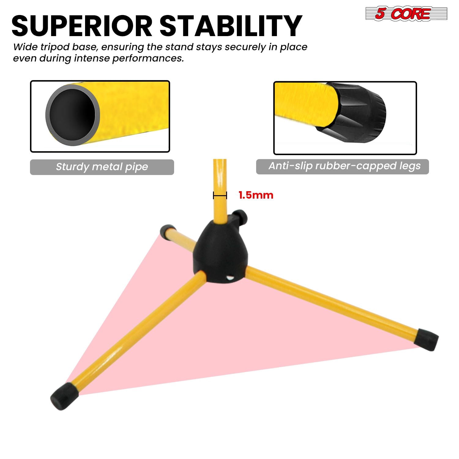 Mic Stand Floor Height Adjustable Tripod Microphone Stands w Extending Telescoping Boom Arm - MS DBL G Yellow