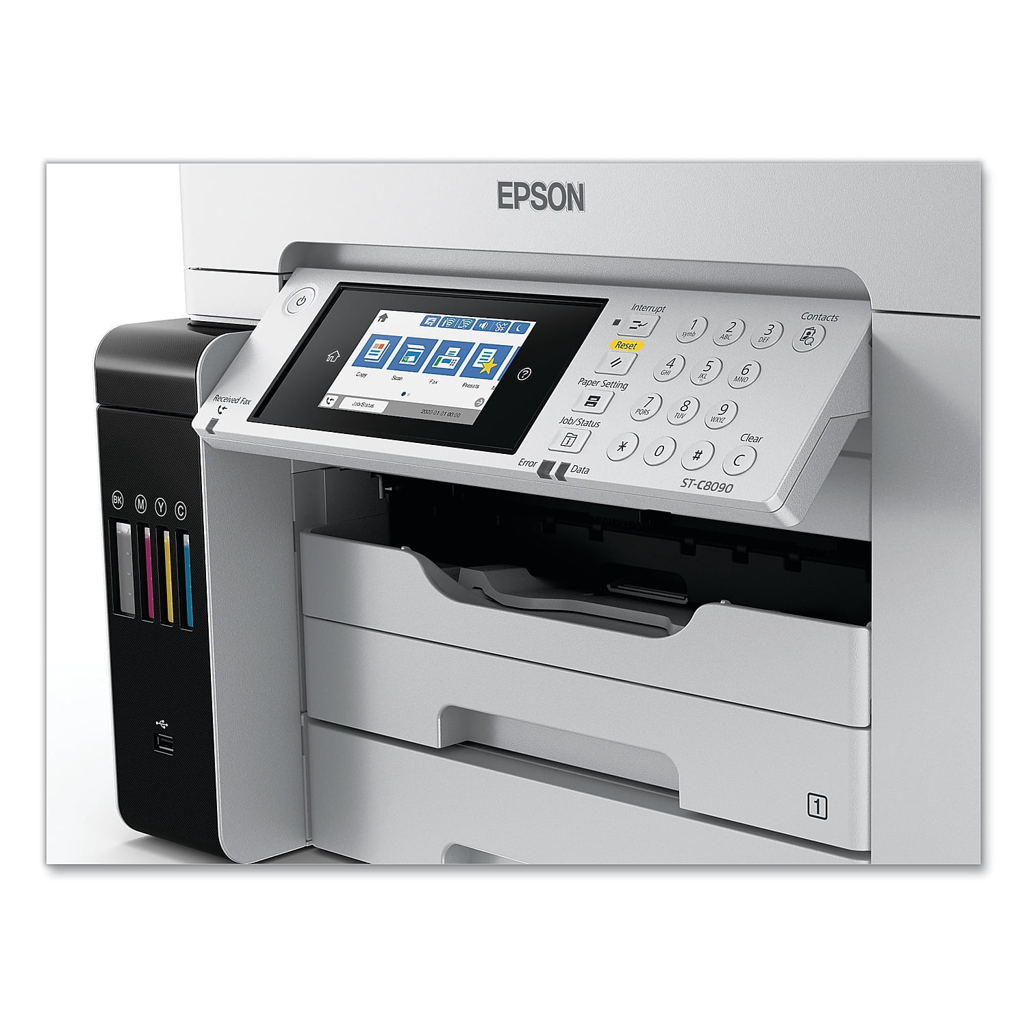 Epson WorkForce ST-C8090 Inkjet Multifunction Printer-Color-Copier/Fax/Scanner-4800x1200 dpi Print-Automatic Duplex Print-66000 Pages-550 sheets Input-Color Flatbed Scanner-1200 dpi Optical