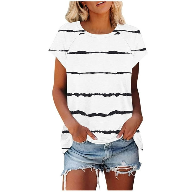 Camiseta de Manga Corta de las Mujeres de Cuello Redondo de Impresión Casual Top de las Señoras, Poliéster Ligero para el Hogar Diario Y Cómodo