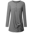 thumbnail image 4 of Women Solid Color Button Up Crew Neck Long Sleeve Twist Knot Pullover Top, 4 of 5