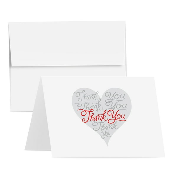 Thank You Greeting Cards and Envelopes, Beautiful and Romantic Love Hearts Valentine’s Day Greetings for Husband, Wife, Boyfriend, or Girlfriend | 5” x 7” (A7 Size) | 25 Cards & 25 Envelopes
