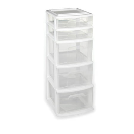 Homz 5 Medium Storage Drawer Tower White W Clear Drawers