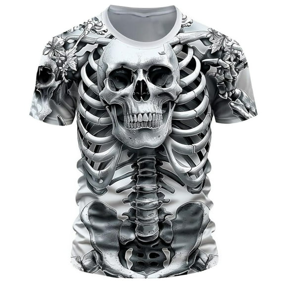 Men's Casual Short Sleeve Pocket T-Shirt with Embossed Bone Pattern for Stylish Dressing and Everyday Comfort