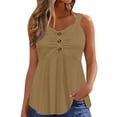 thumbnail image 2 of POIUYTR Women Summer Beach Tank Tops Casual Pleated V Neck Button Sleeveless Tshirts Vacation Loose Ruffle Hem Solid Color Camisole, 2 of 6