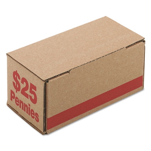 Corrugated Cardboard Coin Storage with Denomination Printed On Side, 8.5 x 4.38 x 3.63, Red Corrugated Cardboard Coin Storage with Denomination Printed On Side, 8.5 x 4.38 x 3.63, Red