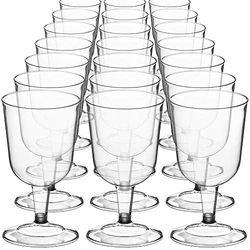 2P XMAS Silver Glitter Clear Plastic Disposable Party Wine Glasses 