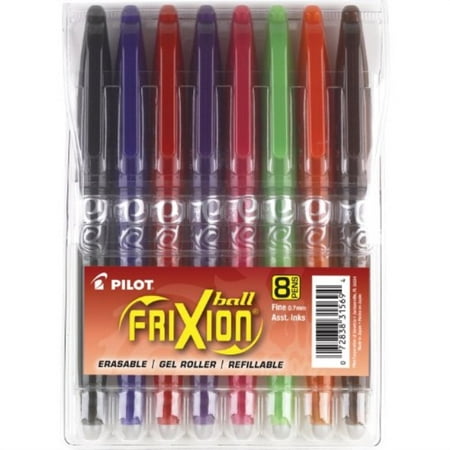 Pilot FriXion Ball Erasable Gel Pens Fine Point (.7) 8-pk Pouch Black/Blue/Red/Pink/Purple/Orange/Lime/Brown Inks ; Make Mistakes Disappear, No Need For White Out with Americaâ€™s #1 Selling Pen