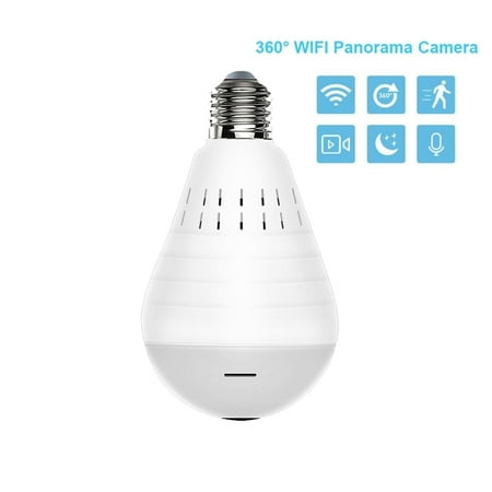 Light Bulb Camera, Dome Surveillance Camera 1080P 2.4GHz WiFi 360 Degree Wireless Security IP Panoramic, with IR Motion Detection, Night Vision, Alarm -1