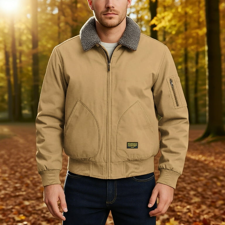 ジャケット・アウター The Prouder Cotton Fright Jacket Men's Winter Fleece Lined Bomber Jacket - Corduroy-Cotton Blend