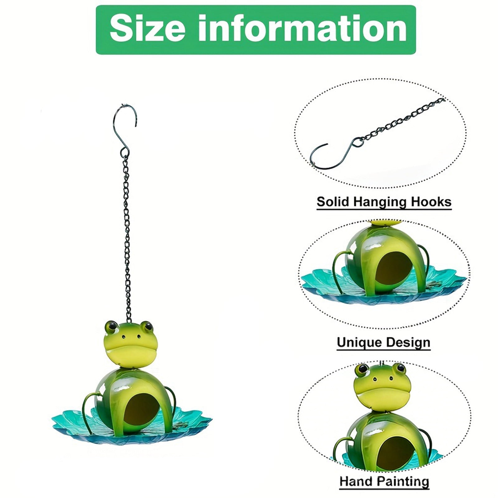DAMAI Frog Shape Hanging Bird Feeder, Metal Outdoor Garden Bird Feeder Garden Decor, Hummingbird Feeder Decorative with Tray, for Yard Art Ornament Bird Feeder, Green Stand Station