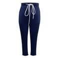 thumbnail image 4 of HXWCHs Women's Casual Drawstring Waist Ankle Trousers Pure Color Comfortable Everyday Wear Pants L Navy, 4 of 7