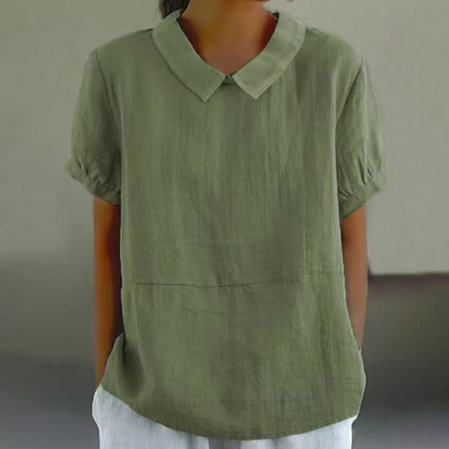 Jusqu'à 30 % de Rabais, Chemise Mignonne en Lin d'Été pour Femmes, Col à Revers, Ample, Légère et Légère pour des Jours Chauds, Garde-Robe Intemporelle/60 % Coton, 40 % Lin, Vert, Sopatenor