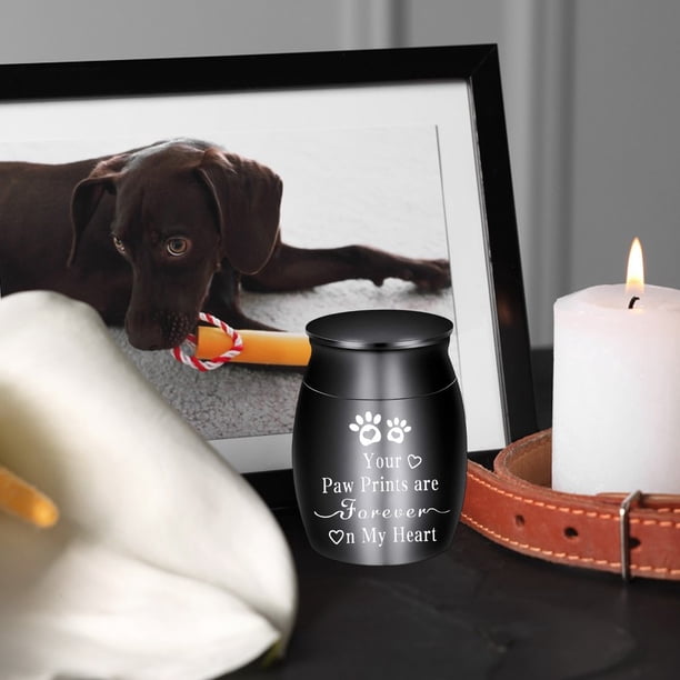 Tarro conmemorativo de urna para mascotas para cenizas de perros y gatos | Recuerdo de aleación de aluminio sellado | Tapa de rosca segura | Acabado negro | Contenedor funerario decorativo pequeño