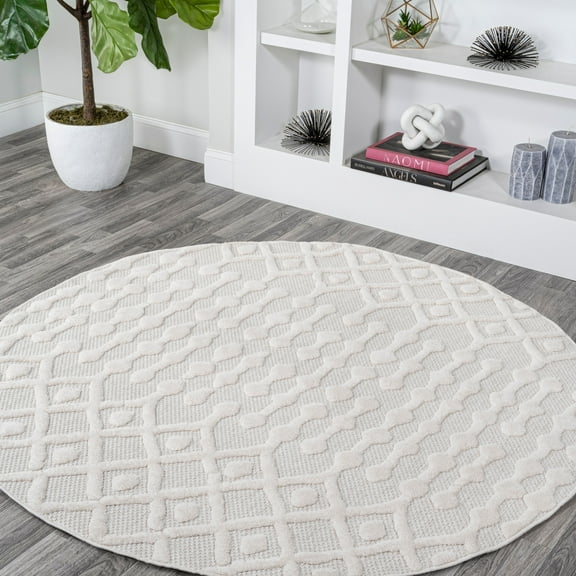 JONATHAN Y IBIZA 5' Round Area Rug, Peralta Moroccan Diamond - Ivory, IBZ103D-5R