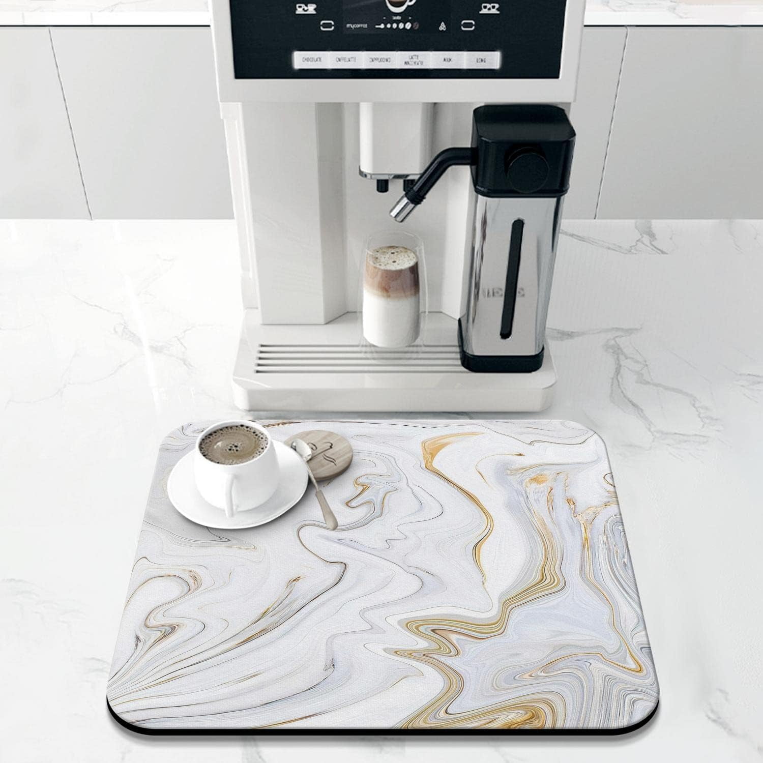 Washable Rubber Swirl Marble Dish Drying Mats For Kitchen Counter Home Large Coffee Bar Pad Accessories And Decor For Utensils Stemware 16''''x18''''