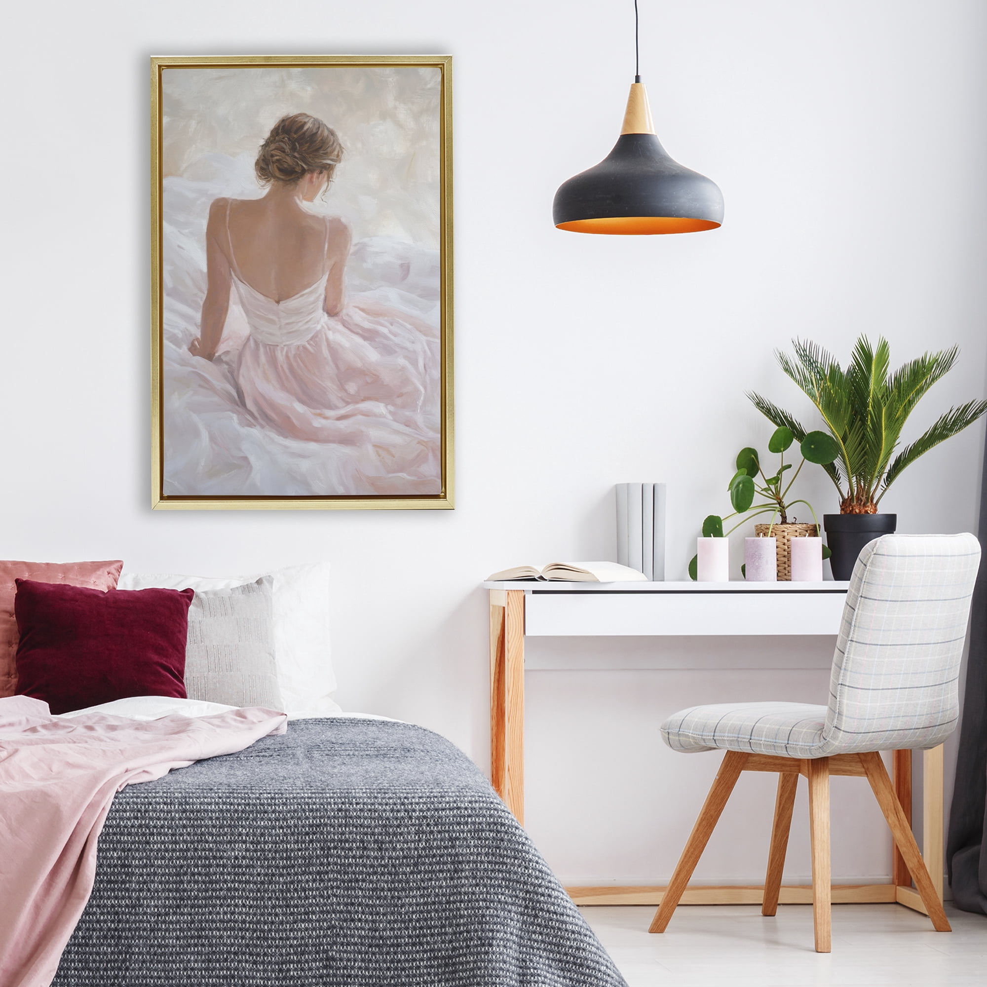 Stupell Industries Quiet Reflection in Pastel Pink Gold Framed Floater Canvas Wall Art, design by Petal Prints Design