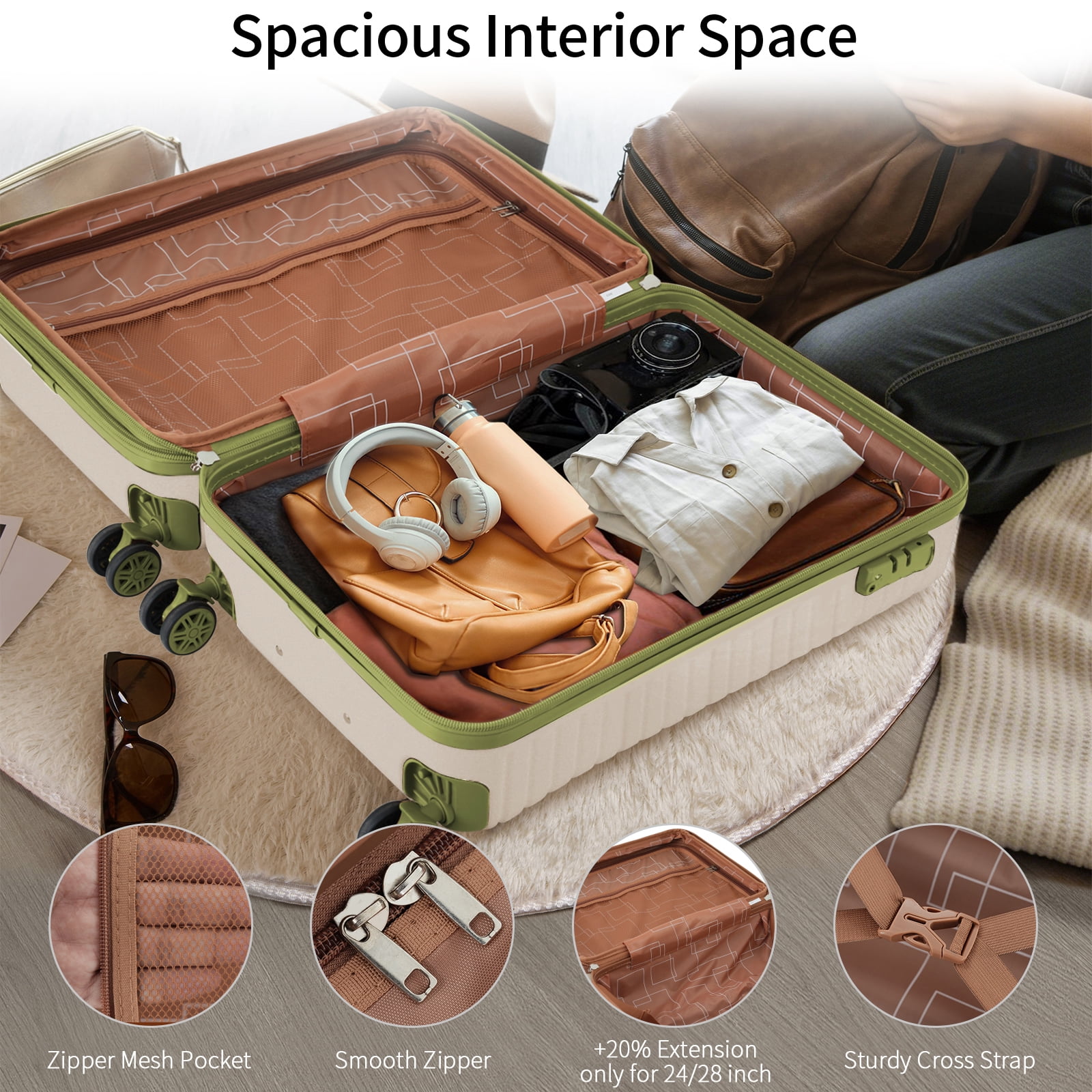 4 Piece Luggage Set Suitcase Set, ABS Hard Shell Lightweight Expandable Travel Luggage with 4 Packing Cubes, TSA Lock, Spinner Wheels for Men Women(16/20/24/28)