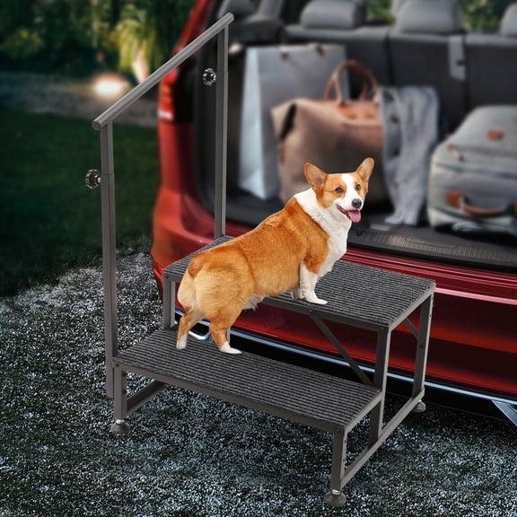 ChicHomey 2-Step Ladder with Handrail, 450lbs Capacity Steel Step Stool,Indoor Outdoor Safety Stool with Adjustable Feet,for Elderly and Family Safety
