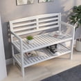 thumbnail image 3 of New Ridge Home Goods Abingdon 38in. W Solid Wood Bench with Back and Storage Shelf, White, 3 of 9