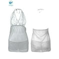 thumbnail image 2 of Deago Women's Sexy Lace Sleepwear Lingerie Halter Babydoll V-neck Miniskirt Plus Size (White, L), 2 of 3